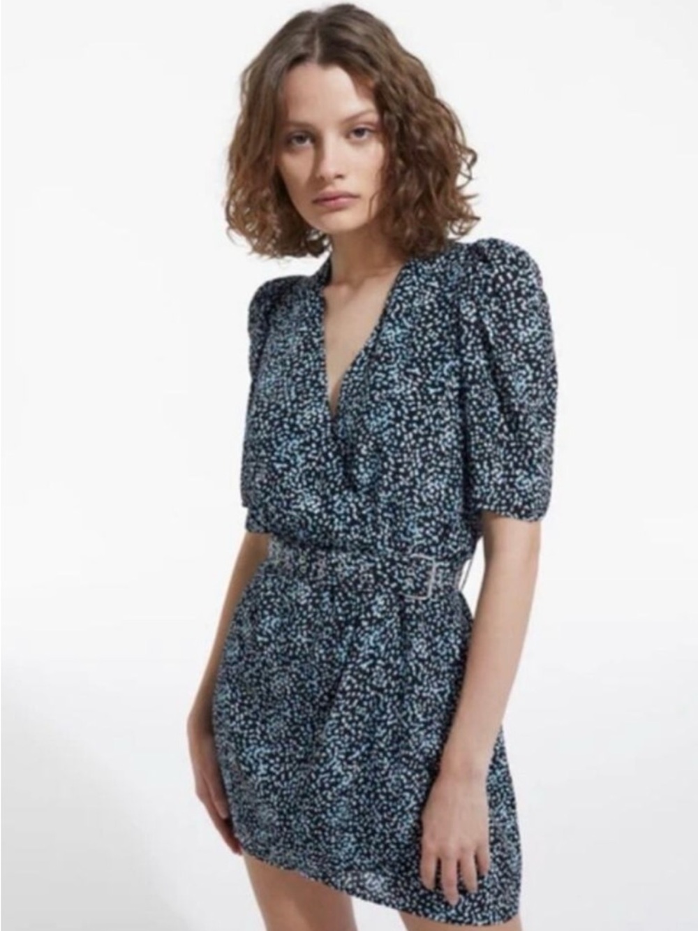 The Kooples Parisian Summer Dot Belted Mini Dress NWT Black Blue Print Sz S FR 1